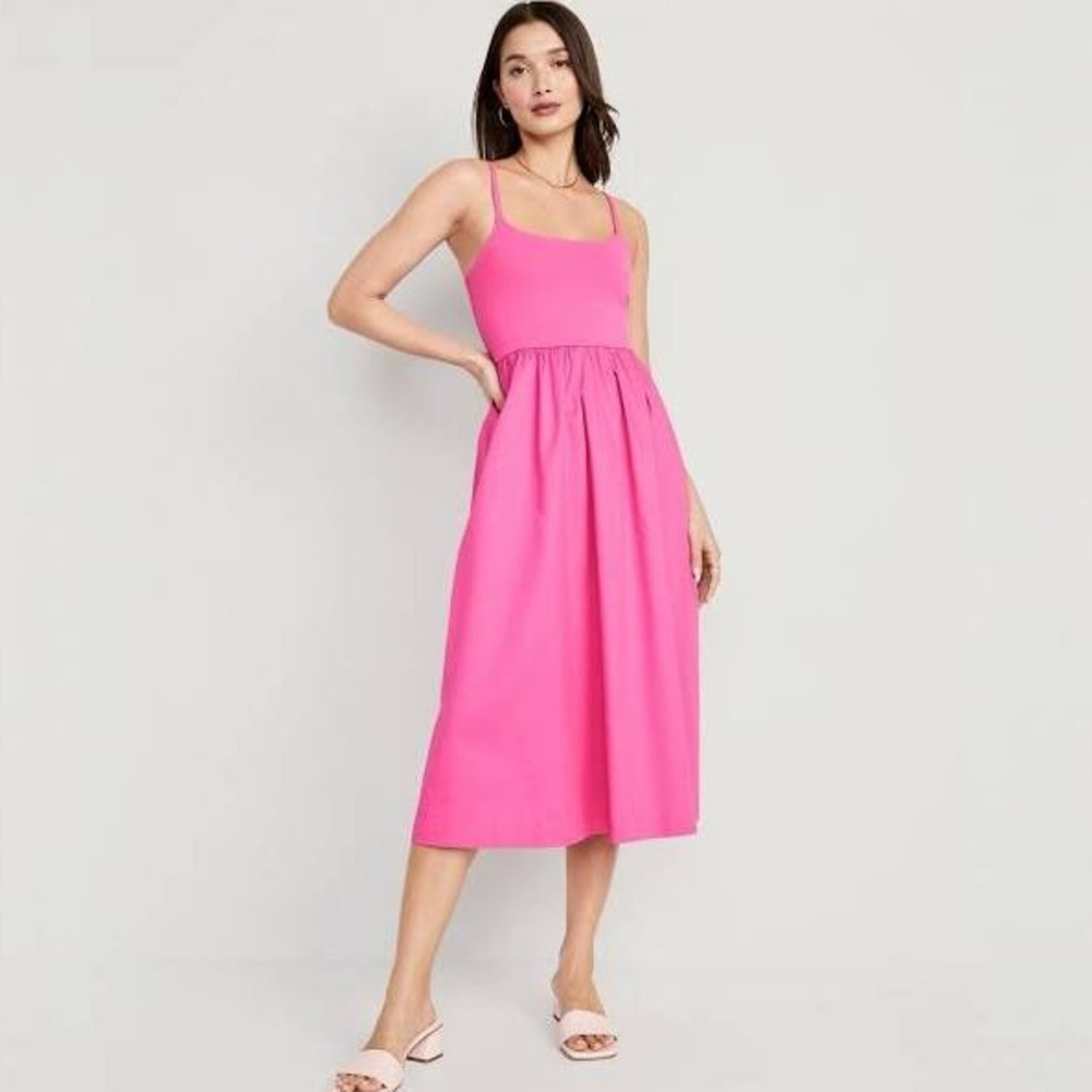 Fit & Flare Combination Midi Cami Dress for Women Neon Petunia (XL)